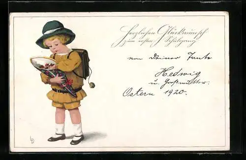 Künstler-AK Lia Döring: Kind mit Schultüte