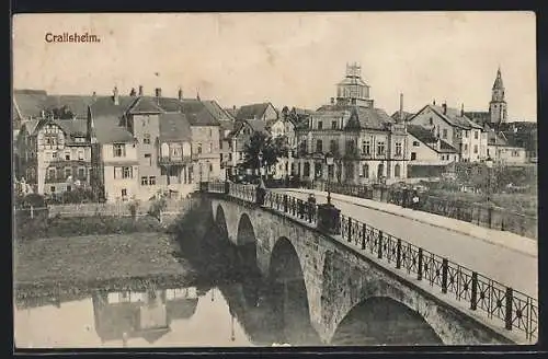AK Crailsheim, Teilansicht mit Brücke