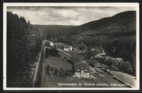 AK Wildbad /Schwarzwald, Sprollenmühle aus der Vogelschau