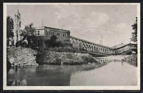 AK Kehl, Eisenbahnbrücke nach Strassburg zerstört durch die Fanzosen