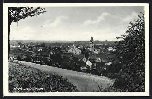 AK Oestringen, Ortsansicht aus der Vogelschau