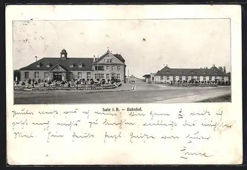 AK Lahr in Baden, Bahnhof mit Vorplatz