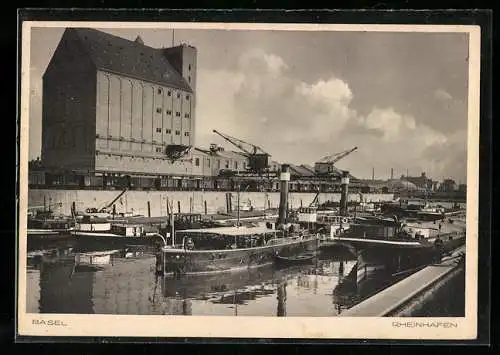 AK Basel, Schiffe am Rheinhafen