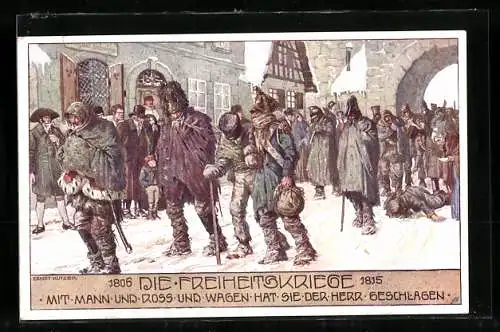 Künstler-AK Ernst Kutzer: Die Freiheitskriege - Besiegte Soldaten im Winter