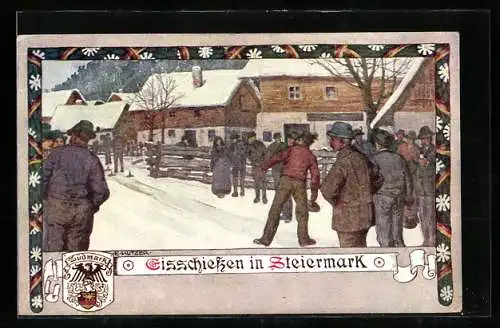 Künstler-AK Ernst Kutzer: Eisschiessen in der Steiermark, Curling
