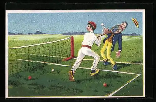 Künstler-AK Mann beim Tennisspielen