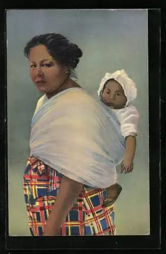 Künstler-AK Indianer-Mutter mit Kind