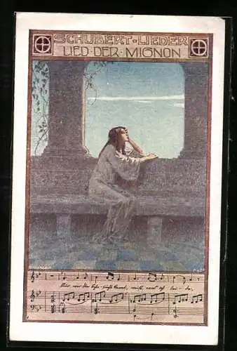 Künstler-AK Ernst Kutzer: Franz Schubert Lied der Mignon, Mignon an einem Fenster sitzend