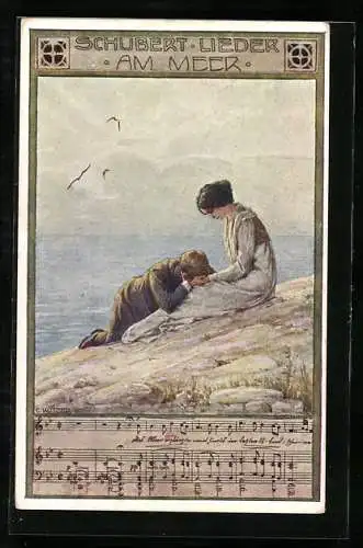Künstler-AK Ernst Kutzer: Franz Schubert Am Meer, Lied mit Noten