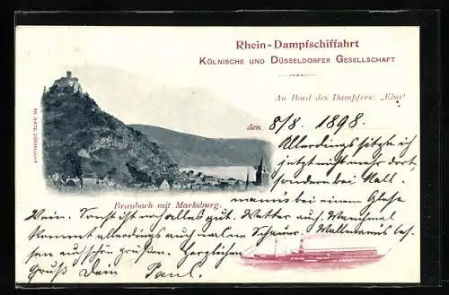 AK Dampfer Elsa, Rhein-Dampfschiffahrt, Braubach mit Marksburg