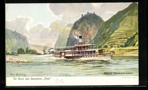 AK Kölnische und Düsseldorfer Rhein-Dampfschiffahrt, An Bord des Dampfers Elsa, Ruine Hammerstein