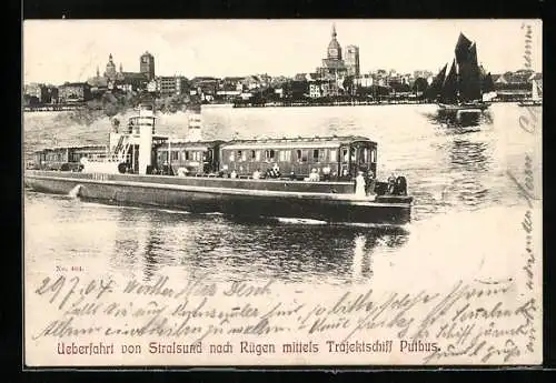 AK Überfahrt von Stralsund nach Rügen mittels Trajektschiff Putbus