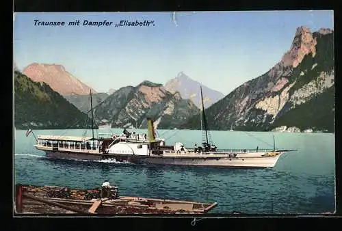 AK Traunsee mit Dampfer Elisabeth