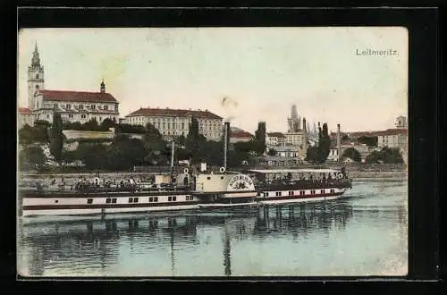 AK Leitmeritz / Litomerice, Ortsansicht mit Elbe und Dampfer Kaiser Wilhelm