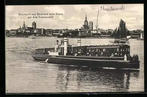 AK Stralsund, Trajektschiff Petrus auf der Überfahrt von Stralsund nach Rügen