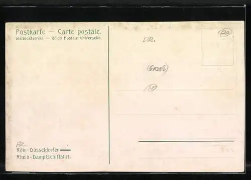 Lithographie Rheindampfer Rheingold der Köln-Düsseldorfer Rhein-Dampfschiffahrt, Seitenraddampfer