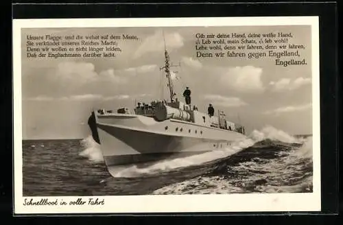 AK Kriegsmarine, Schnellboot in voller Fahrt, Gedicht
