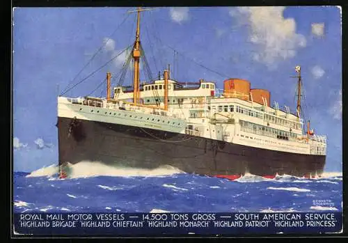 Künstler-AK Kenneth Shoesmith: Royal Mail Motor Vessels, South American Service, Passagierschiff