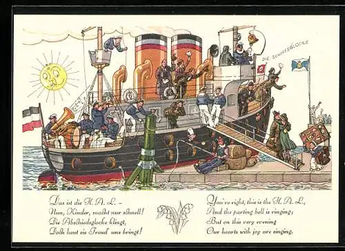 Künstler-AK Glockenabend, feiernde Besatzung mit Schiffsglocke
