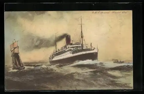 Künstler-AK Passagierschiff RMS Ausonia bei unruhiger See
