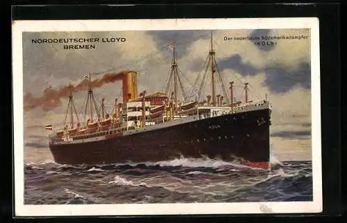 Künstler-AK Passagierschiff Köln des Nordd. Lloyds Bremen