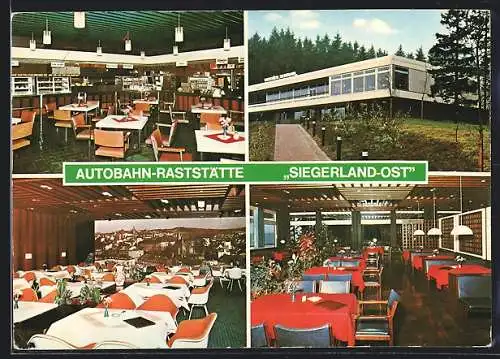 AK Freudenberg, Autobahn-Raststätte Siegerland-Ost, vier Motive