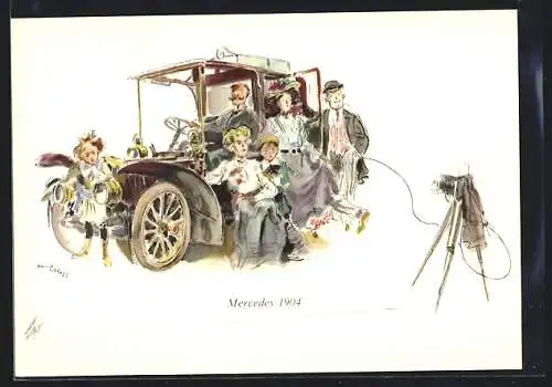 AK Familie fotographiert sich im Mercedes, Fotoapparat, 1904
