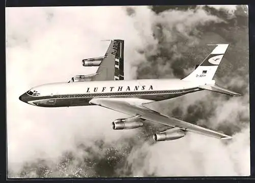 AK Lufthansa, Boeing Jet 720B über dem Meer, Flugzeug