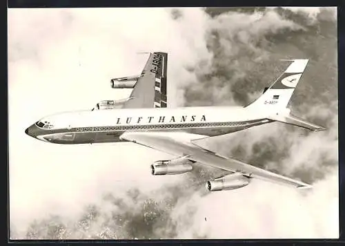 AK Lufthansa, Boeing Jet 720B über dem Meer, Flugzeug