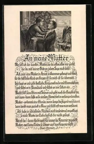 Künstler-AK Junge Frau nimmt Mutter in den Arm, Gedicht zum Muttertag