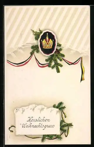 Präge-AK Weihnachten, Krone und Band vom Zweibund Deutsches Reich und Österreich-Ungarn