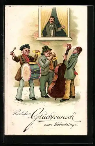 AK Musikkapelle mit Pauke, Trommel und Trompete