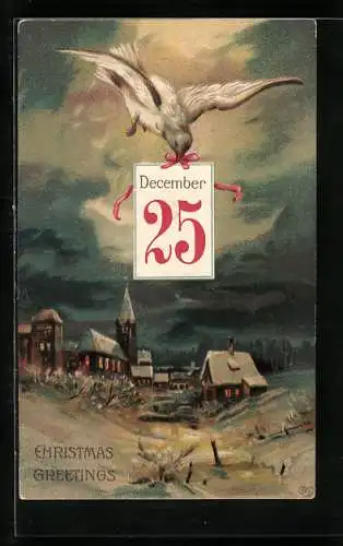 AK Weisse Taube mit Kalenderblatt Dezember 25