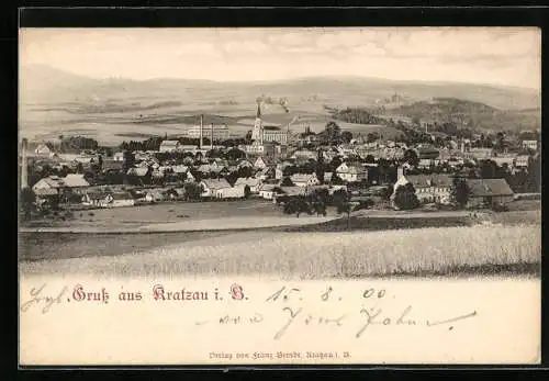 AK Kratzau i. B., Ortsansicht mit Kirche