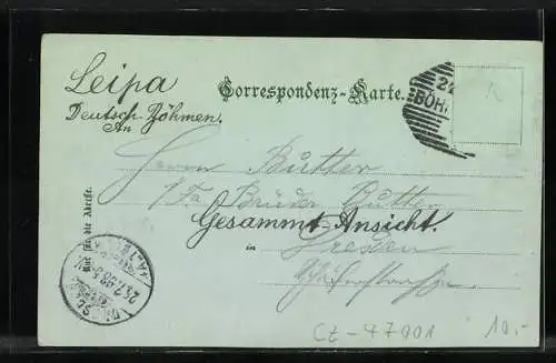 Mondschein-AK Leipa i. B., Totalansicht bei Vollmond