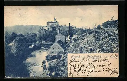 AK Friedland / Frydlant, Ortspartie mit Schloss