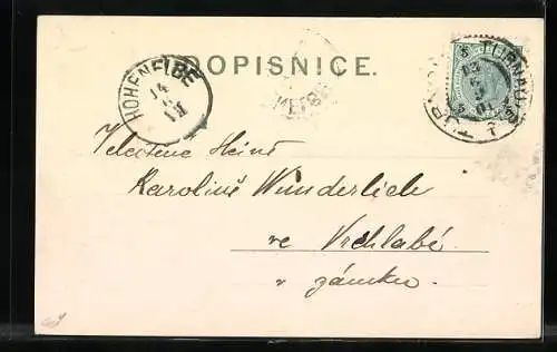 AK Turnov, Ortsansicht mit Kirche