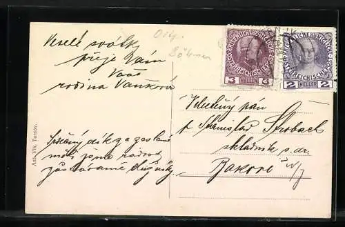 AK Turnov, Ortsansicht mit Blick auf die Strasse von oben