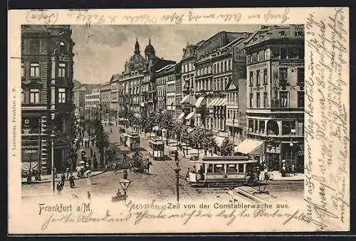 AK Frankfurt a. Main, Zeil mit Strassenbahn von der Constablerwache aus