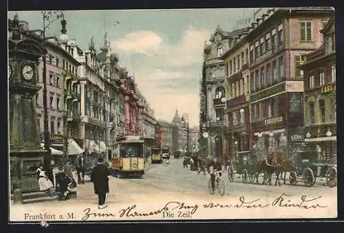 AK Frankfurt a. M., Strassenbahn in der Zeil