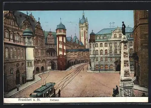 AK Frankfurt a. M., Strassenbahn am Rathaus