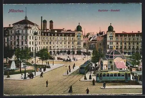 AK München, Strassenbahnverkehr auf dem Karlstor-Rondell