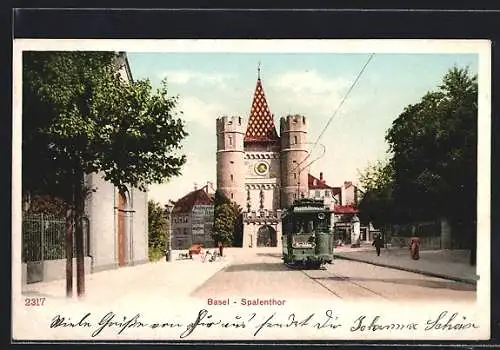 AK Basel, Spalentor mit Strassenbahn