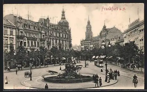 AK Frankfurt a. M., Strassenbahn fährt über den Markt