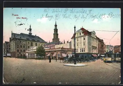 AK Posen, Strassenbahn am alten Markt