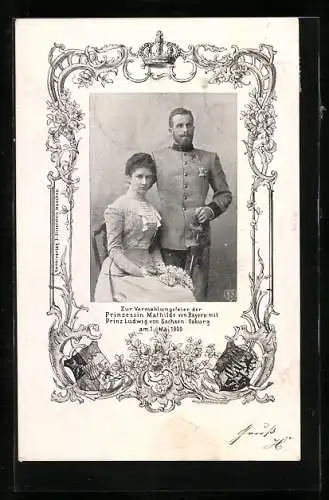 AK Prinzessin Mathilde von Bayern mit Prinz Ludwig von Sachsen-Coburg-Gotha in Uniform