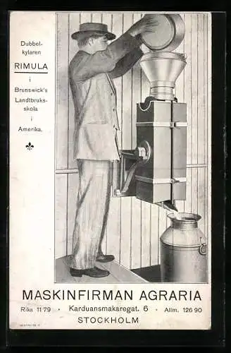 AK Reklame für Rimula Milch-Seperator, Maskinfirman Agraria