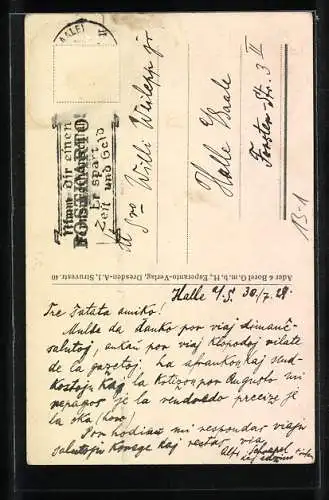 Künstler-AK Esperanto, Schiff mit grünem Stern auf Globus