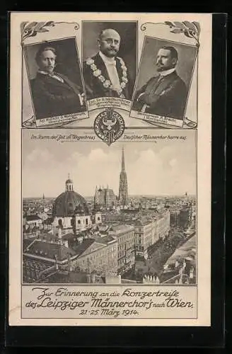 AK Wien, Konzertreise des Leipziger Männerchor's 1914, Herrenportraits und Ortspanorama