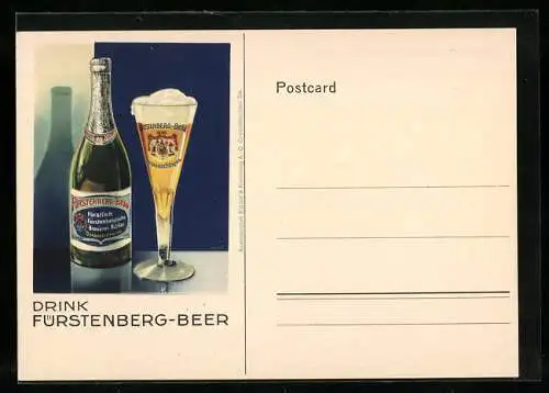 AK Brauerei-Werbung für Fürstenberg-Bräu, Bierflasche und Bierglas